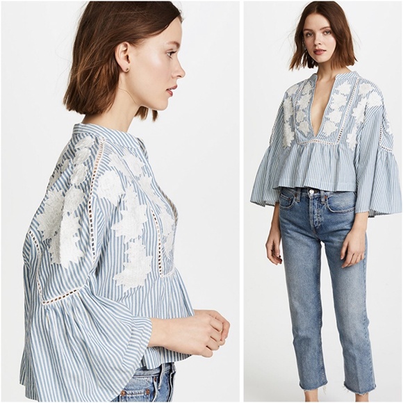 Free People Tops - NWT Free People Striped Floral Crop Blouse Liya XS